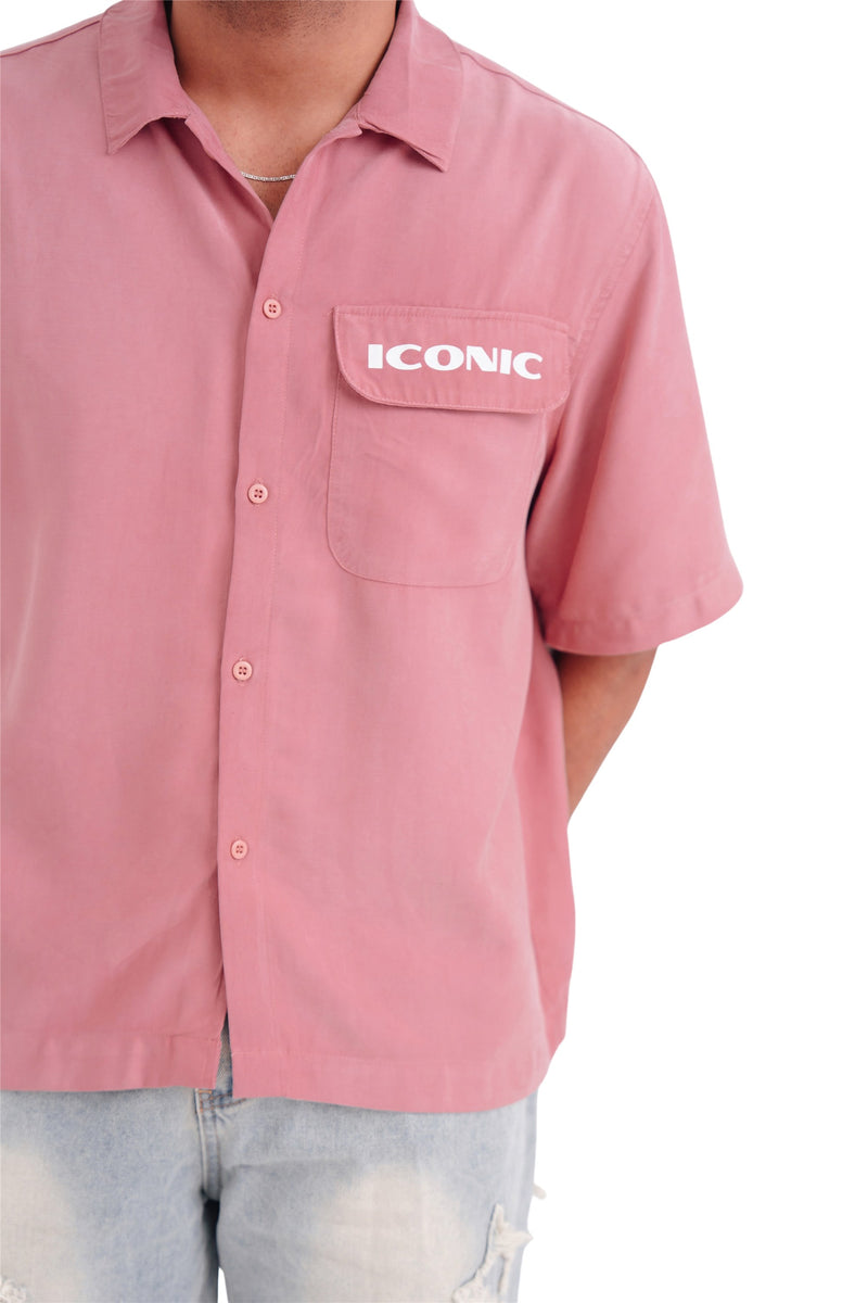 ICONIC Camp Collar Shirt in Dusty Rose, pocket detail