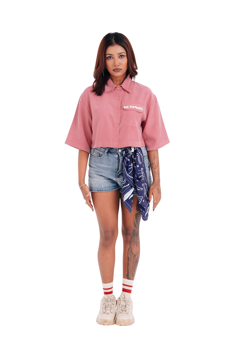 ICONIC Crop Shirt in Dusty Rose, front